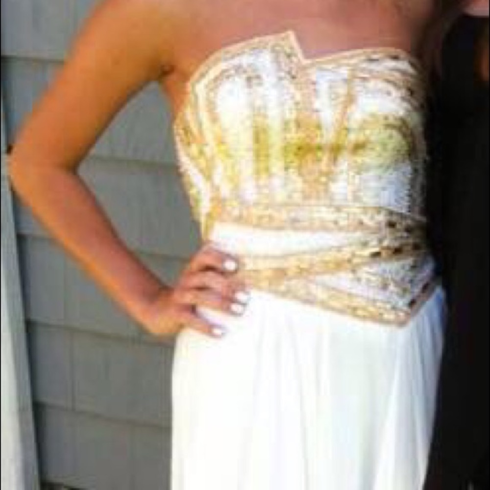 White and Gold Grecian-Inspired Prom Dress